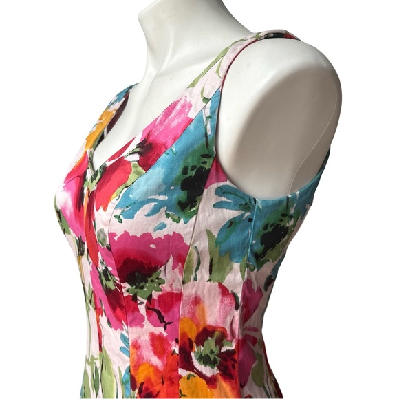 Lauren Ralph Lauren Fit & Flare Seamed V-Neck Floral Sleeveless Dress, Sz 8 - Picture 10 of 16